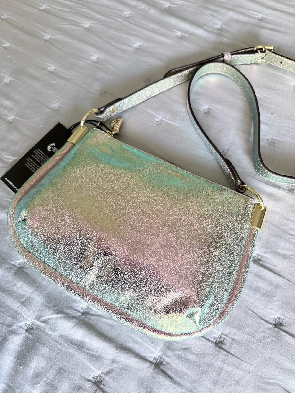 Aimee Kestenberg Iridescent Leather Crossbody with Gold Hardware Party Bag
